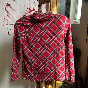 Talbots Petite Red Plaid Long Sleeve Turtleneck Tshirt Top Small.